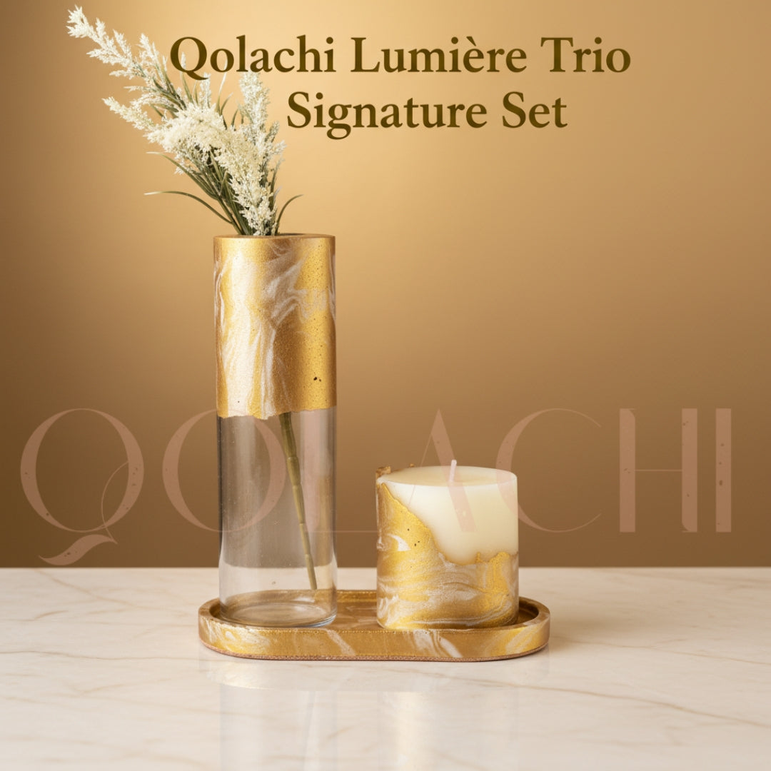 Qolachi Lumière Trio Signature Set — Metallic Gloss Marble Collection