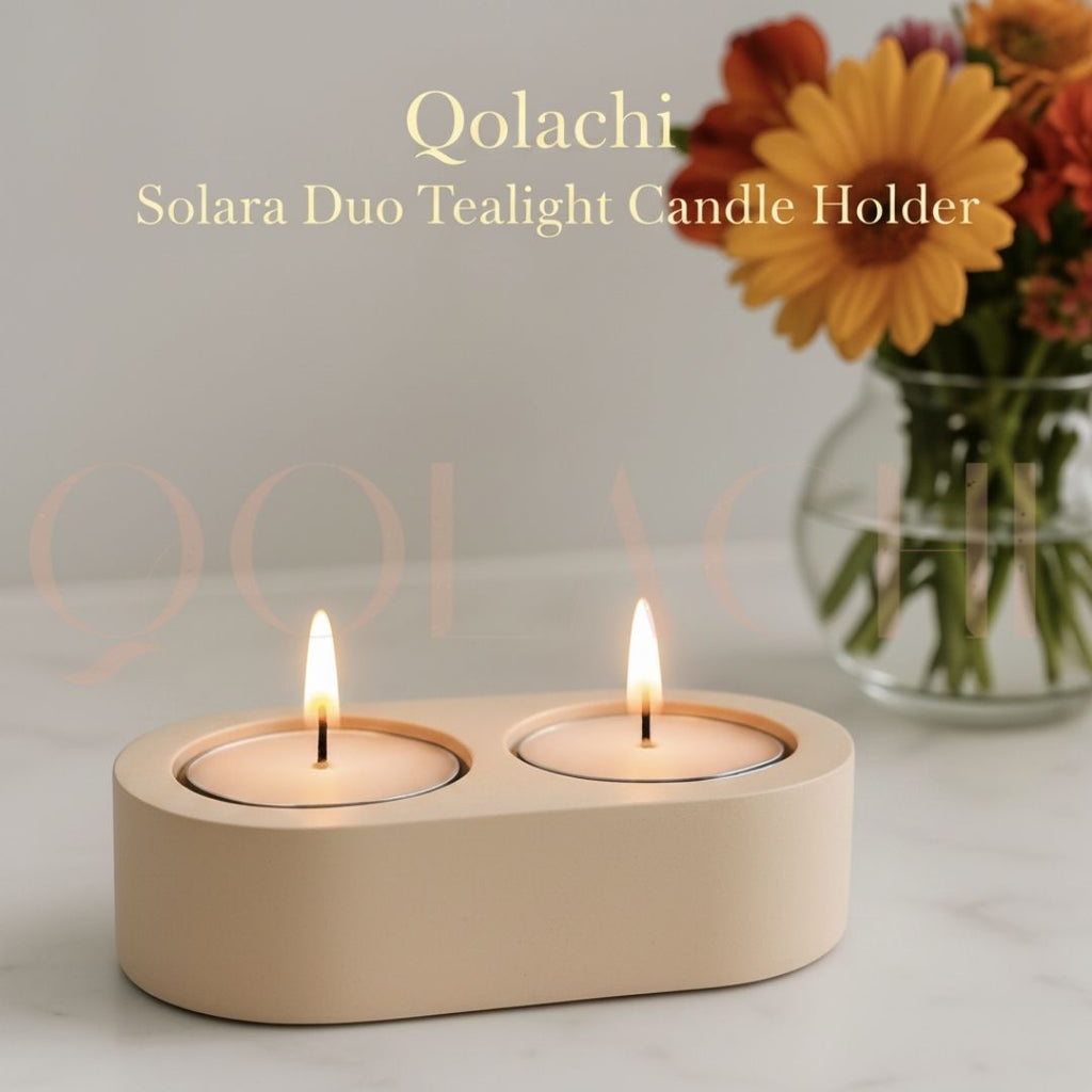 Solara Duo Tealight Vessel — Handcrafted Concrete & Marble Art Candle Holder
