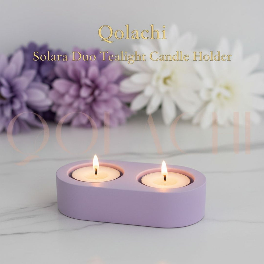 Solara Duo Tealight Vessel — Handcrafted Concrete & Marble Art Candle Holder