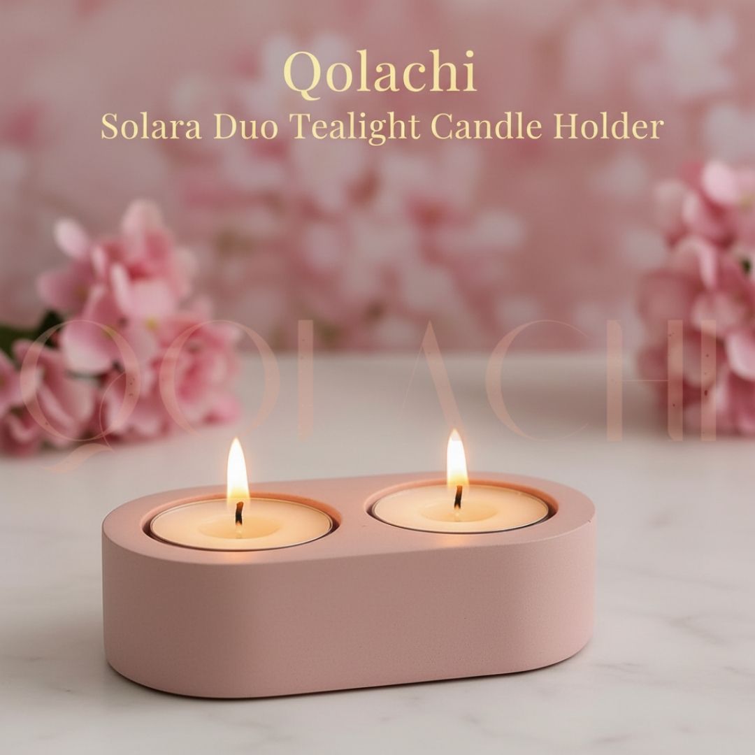 Solara Duo Tealight Vessel — Handcrafted Concrete & Marble Art Candle Holder