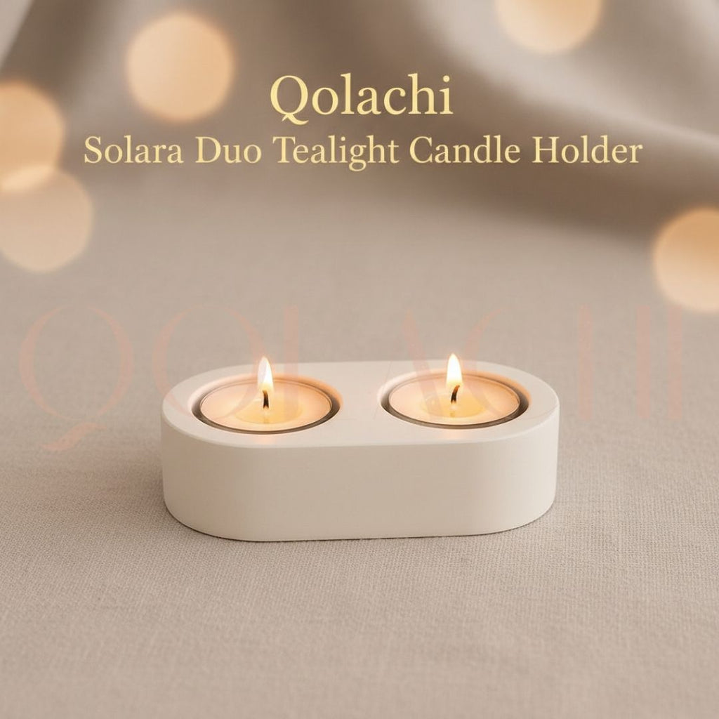 Solara Duo Tealight Vessel — Handcrafted Concrete & Marble Art Candle Holder