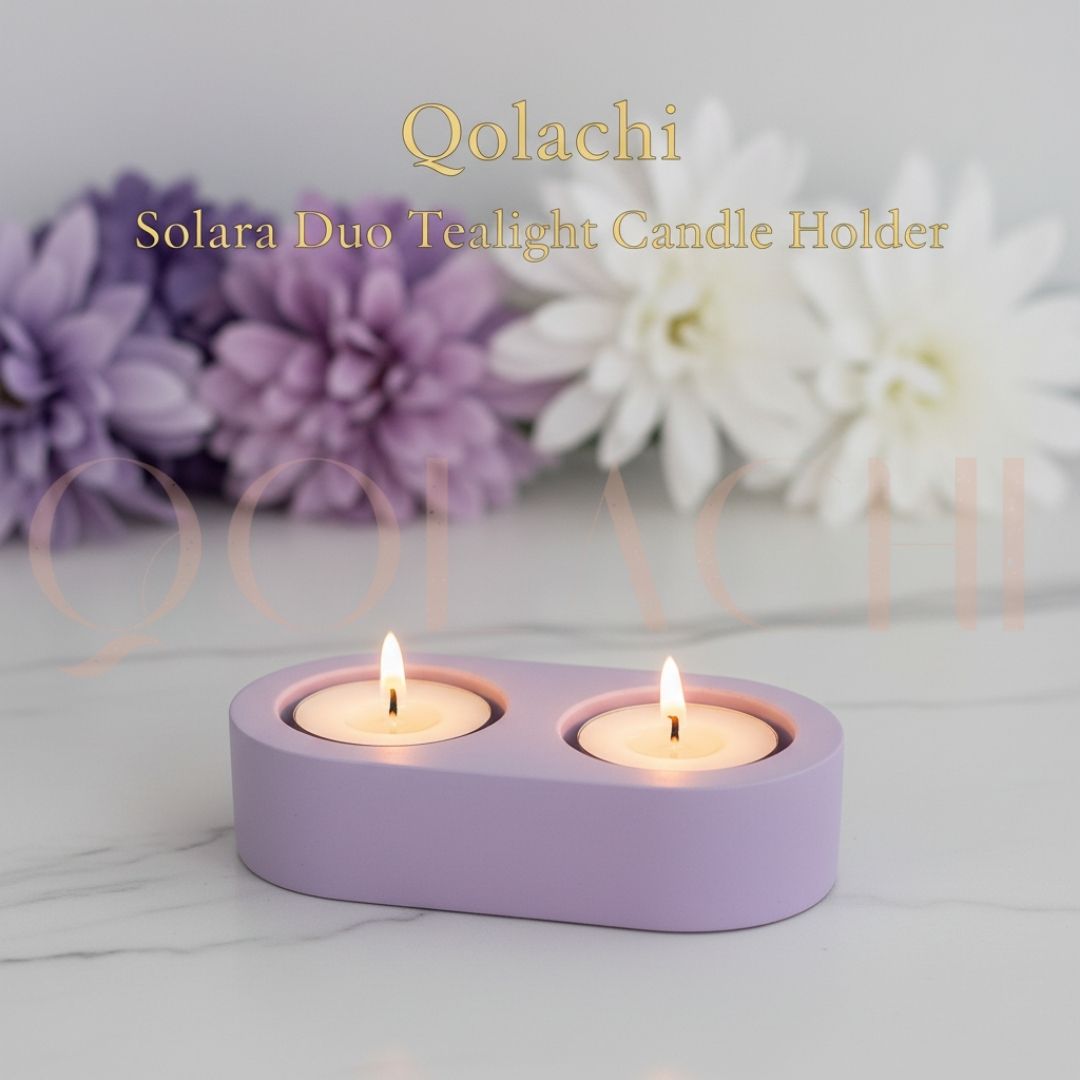Solara Duo Tealight Vessel — Handcrafted Concrete & Marble Art Candle Holder