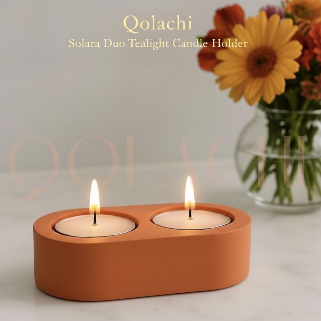 Solara Duo Tealight Vessel — Handcrafted Concrete & Marble Art Candle Holder