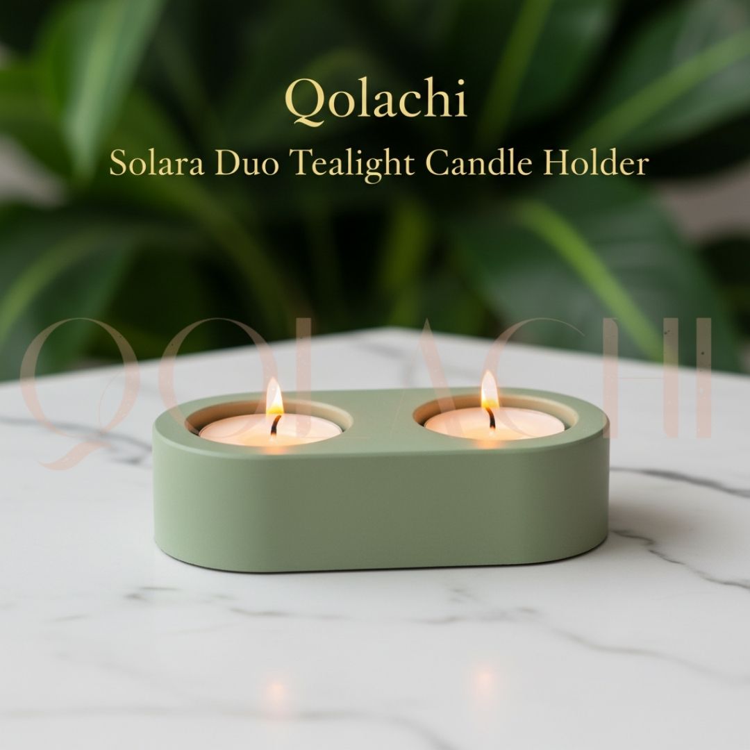 Solara Duo Tealight Vessel — Handcrafted Concrete & Marble Art Candle Holder