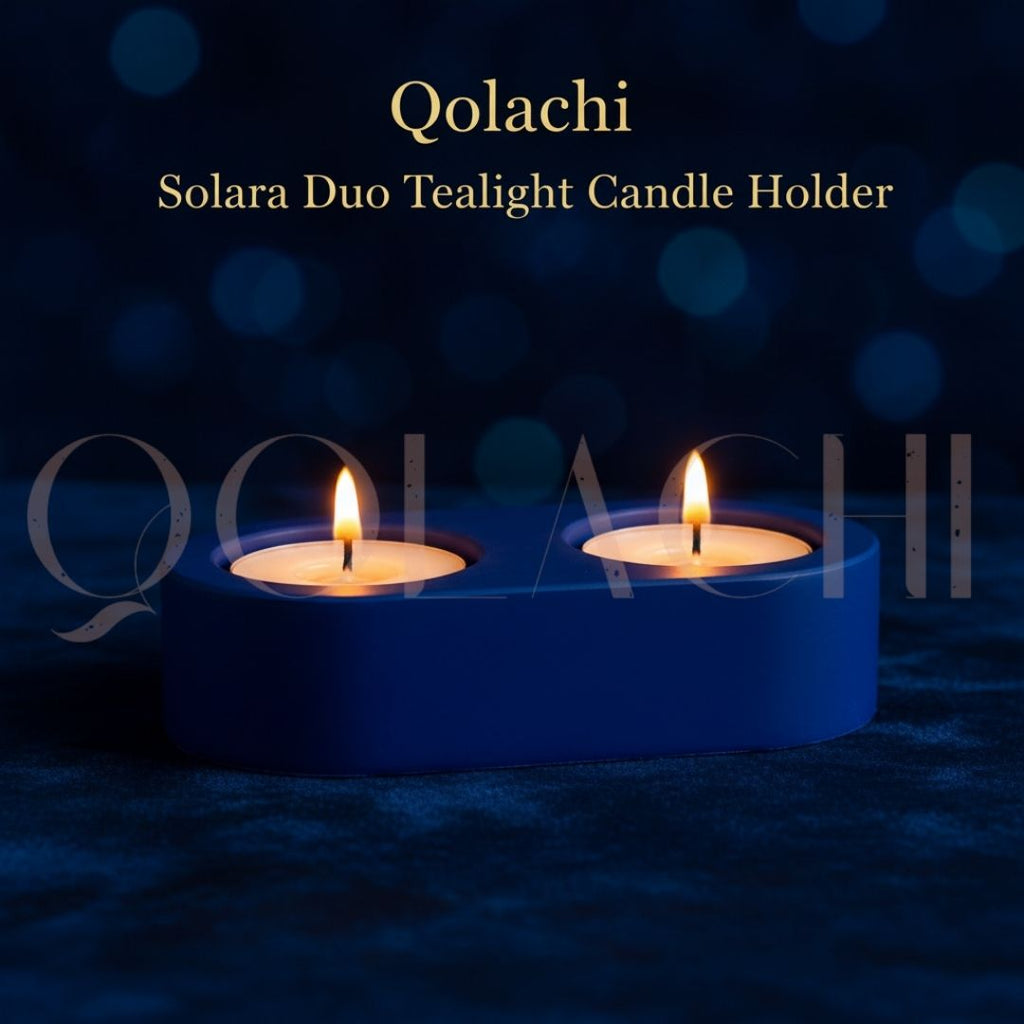 Solara Duo Tealight Vessel — Handcrafted Concrete & Marble Art Candle Holder