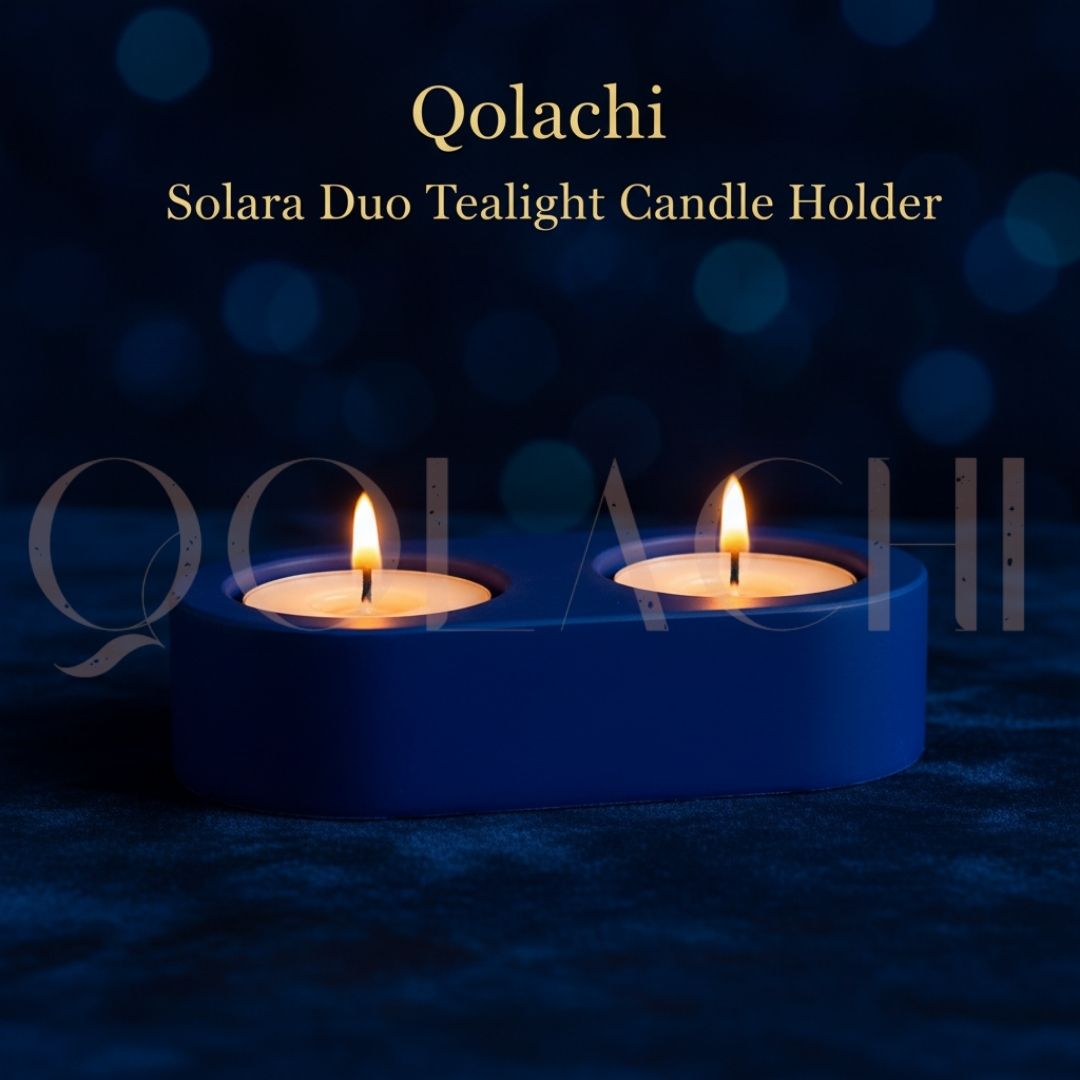 Solara Duo Tealight Vessel — Handcrafted Concrete & Marble Art Candle Holder