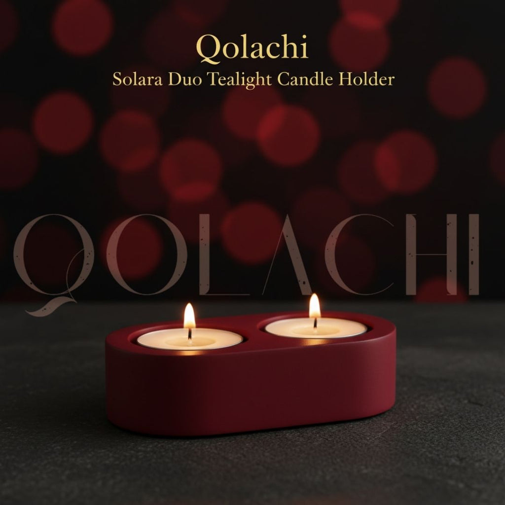 Solara Duo Tealight Vessel — Handcrafted Concrete & Marble Art Candle Holder