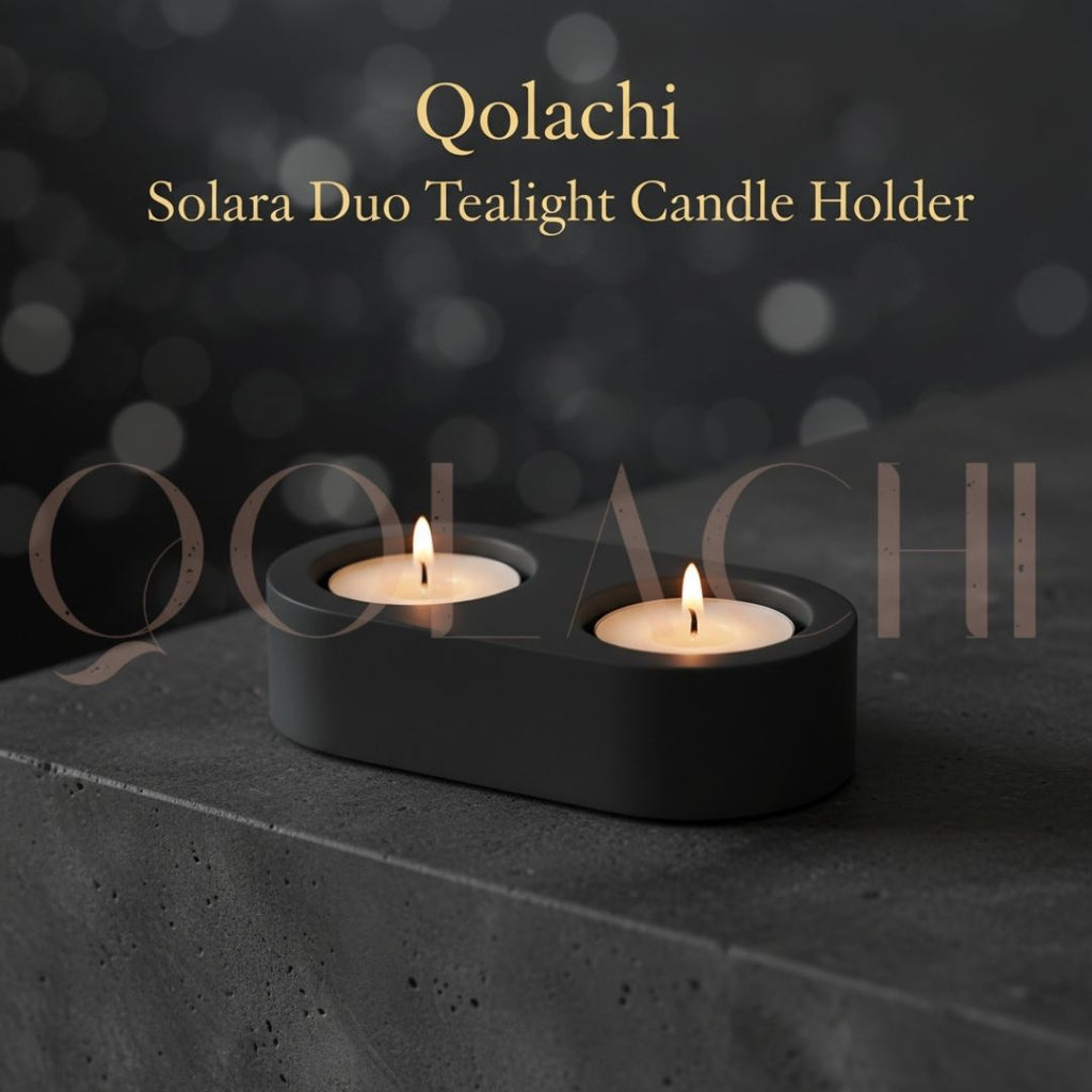 Solara Duo Tealight Vessel — Handcrafted Concrete & Marble Art Candle Holder
