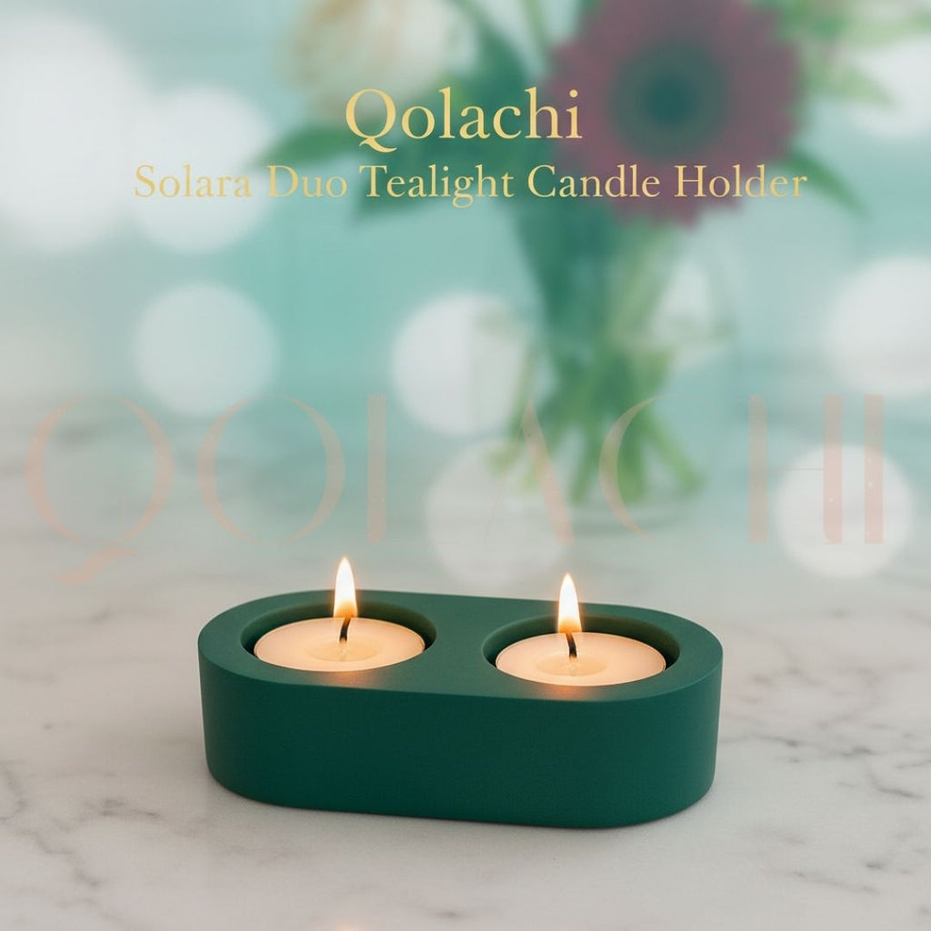 Solara Duo Tealight Vessel — Handcrafted Concrete & Marble Art Candle Holder