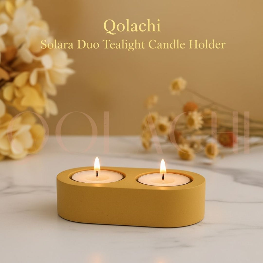 Solara Duo Tealight Vessel — Handcrafted Concrete & Marble Art Candle Holder
