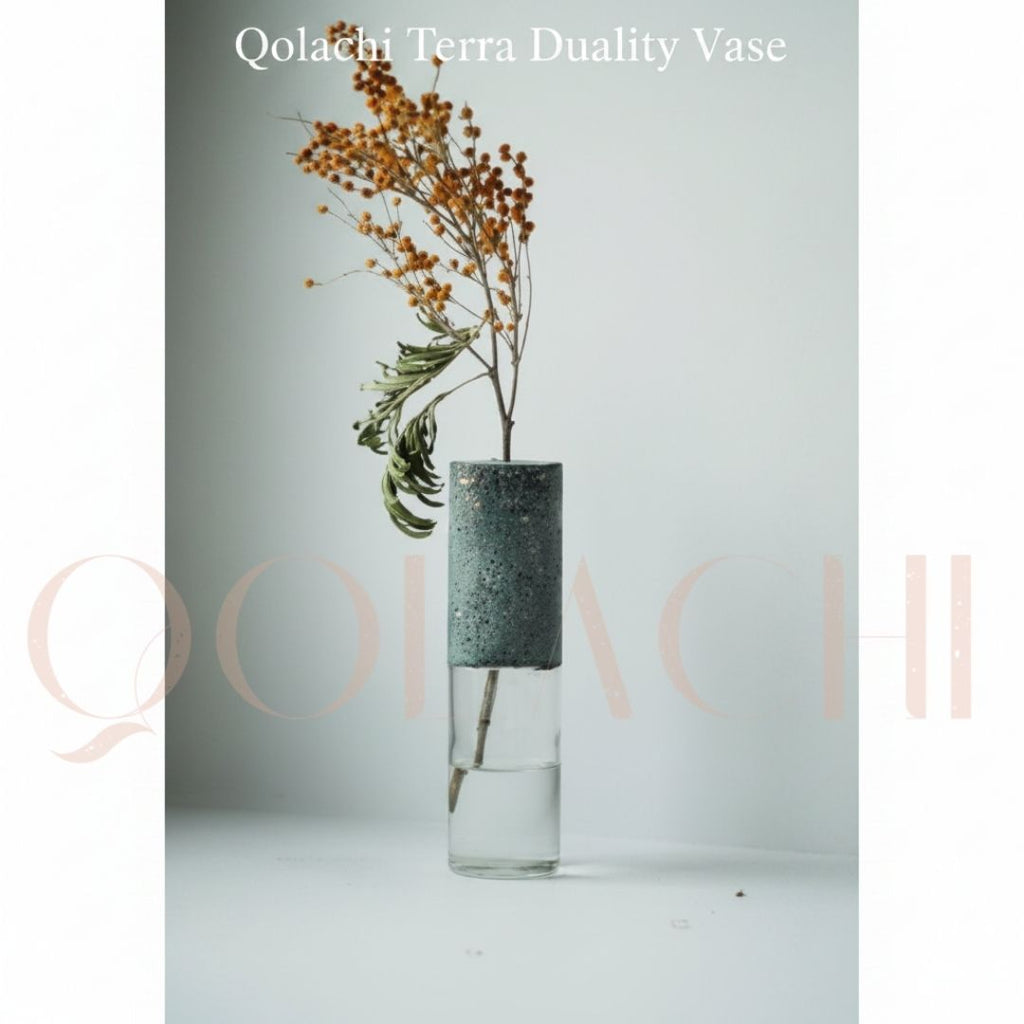 Terra Duality Vase — Concrete & Glass Botanical Vessel by Qolachi