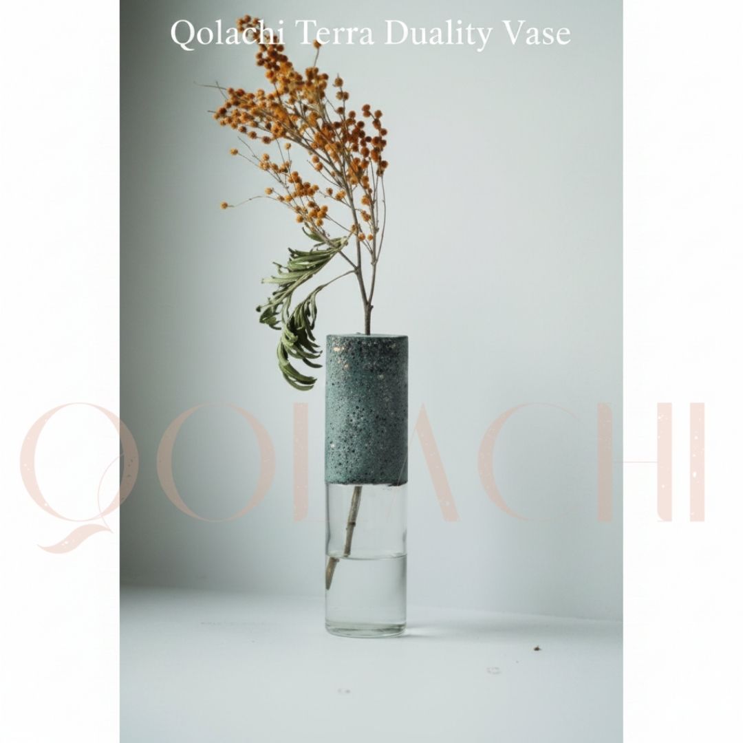 Terra Duality Vase — Concrete & Glass Botanical Vessel by Qolachi