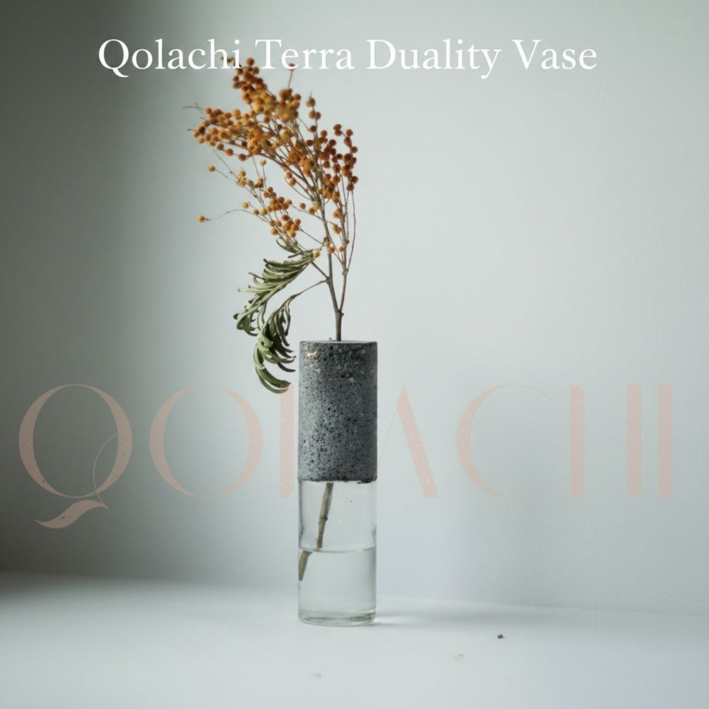 Terra Duality Vase — Concrete & Glass Botanical Vessel by Qolachi