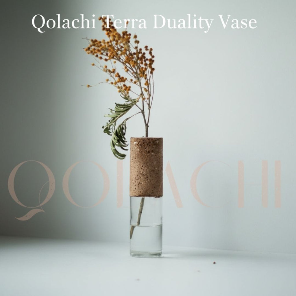 Terra Duality Vase — Concrete & Glass Botanical Vessel by Qolachi