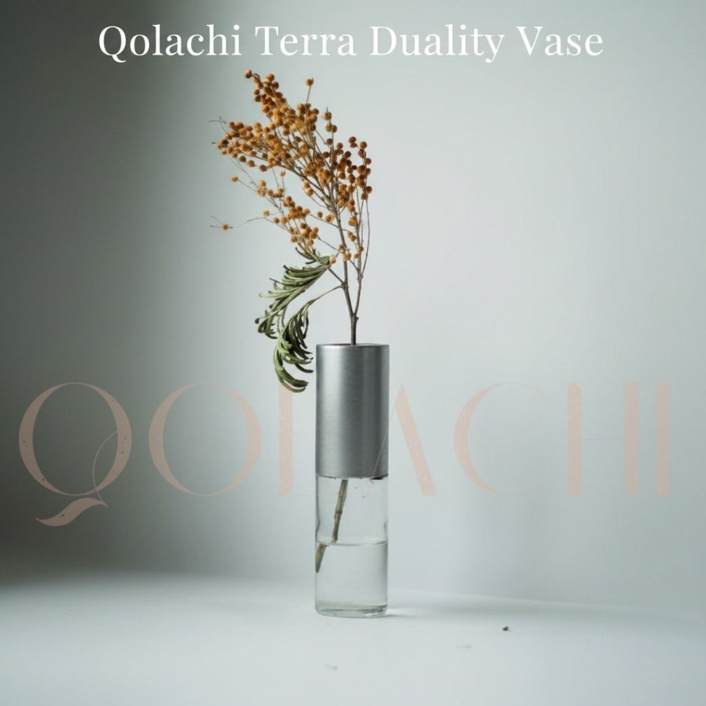 Terra Duality Vase — Concrete & Glass Botanical Vessel by Qolachi