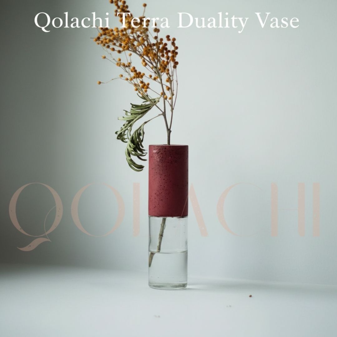 Terra Duality Vase — Concrete & Glass Botanical Vessel by Qolachi