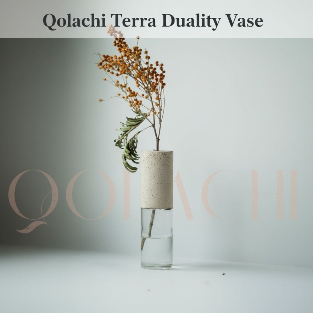 Terra Duality Vase — Concrete & Glass Botanical Vessel by Qolachi