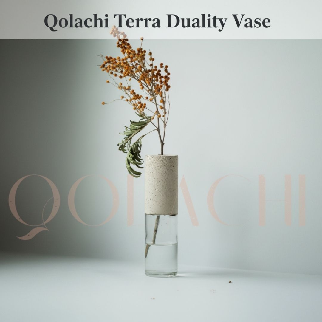 Terra Duality Vase — Concrete & Glass Botanical Vessel by Qolachi