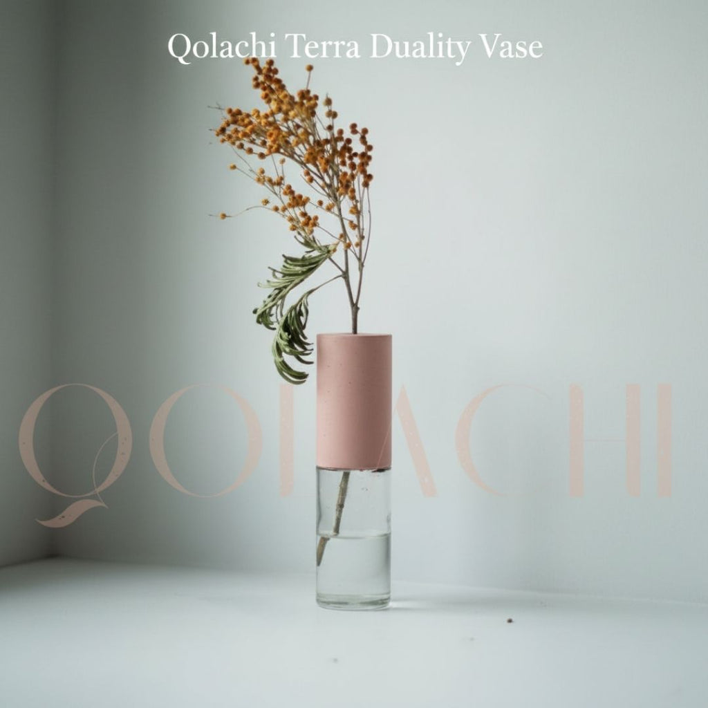 Terra Duality Vase — Concrete & Glass Botanical Vessel by Qolachi