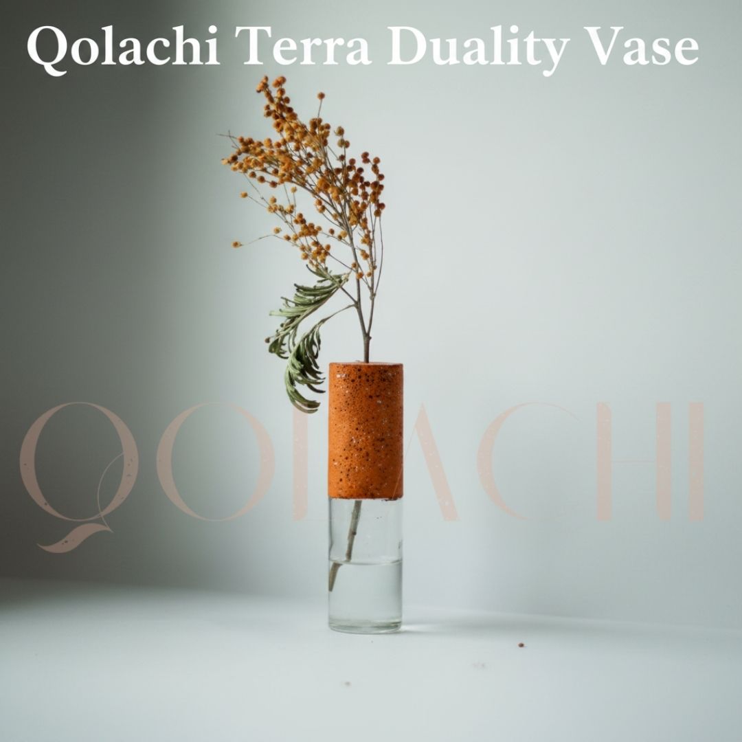Terra Duality Vase — Concrete & Glass Botanical Vessel by Qolachi
