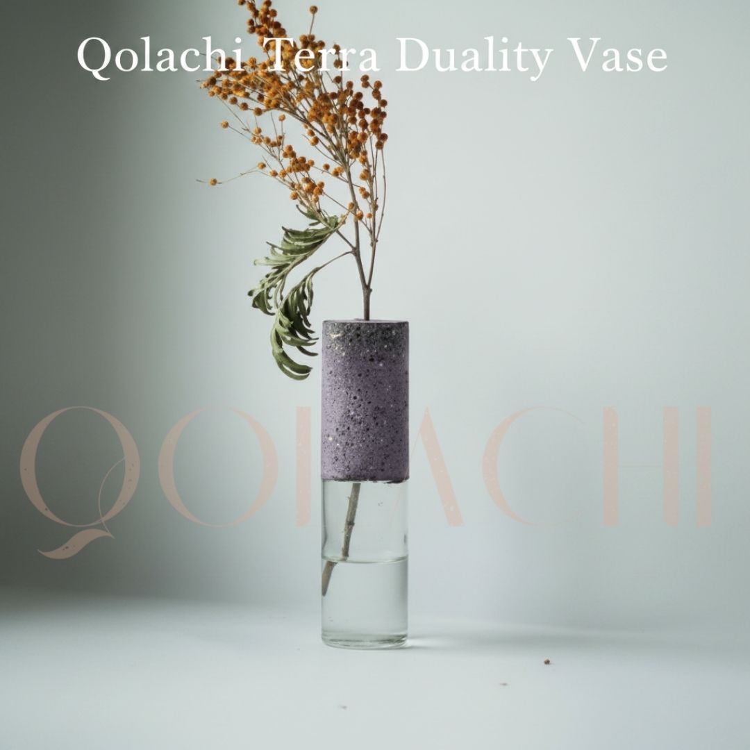 Terra Duality Vase — Concrete & Glass Botanical Vessel by Qolachi