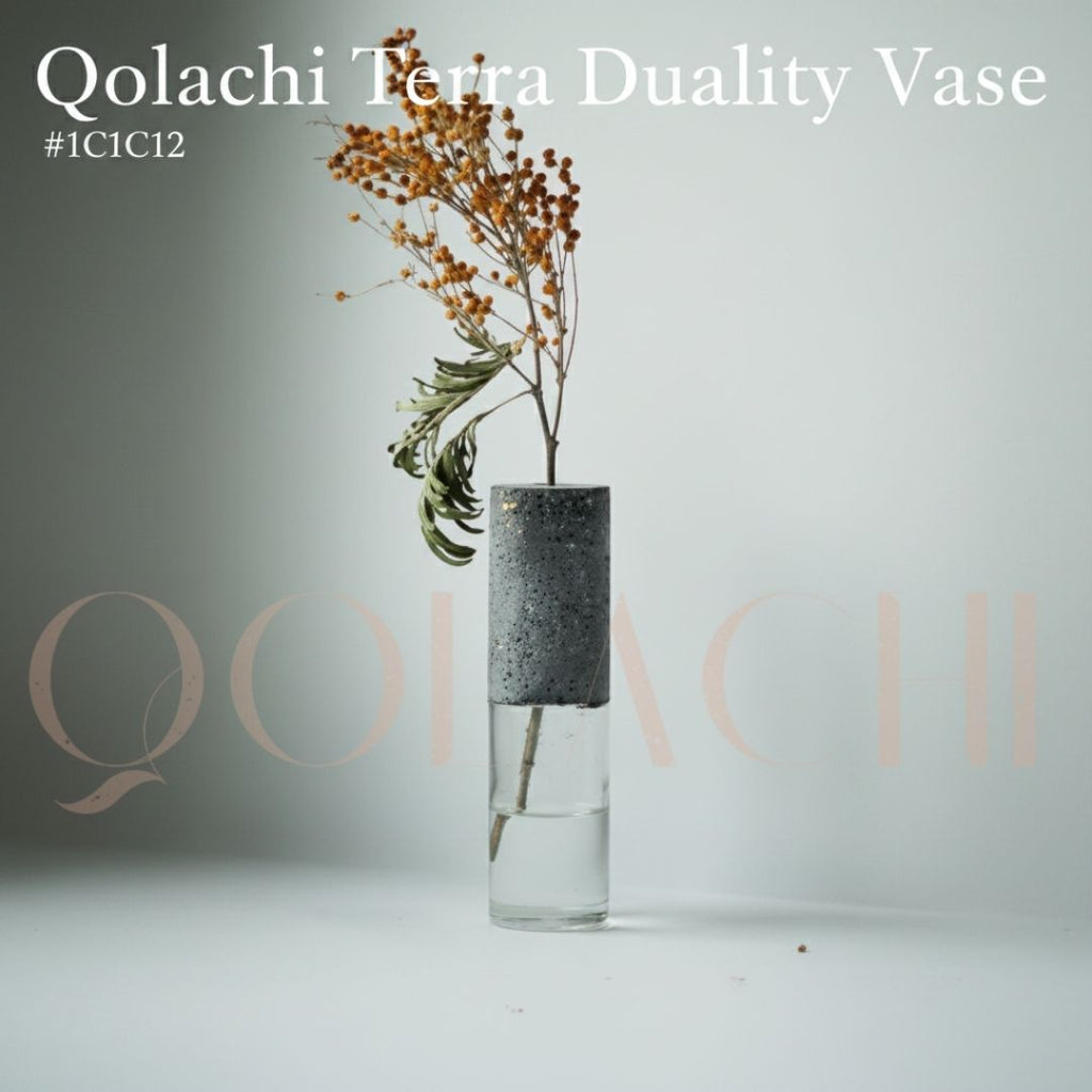 Terra Duality Vase — Concrete & Glass Botanical Vessel by Qolachi