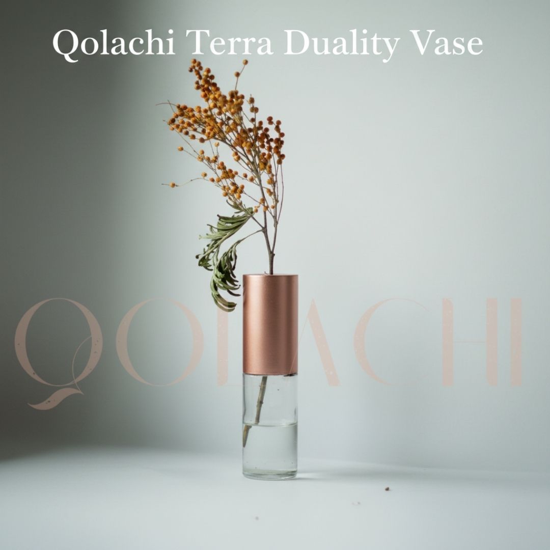 Terra Duality Vase — Concrete & Glass Botanical Vessel by Qolachi