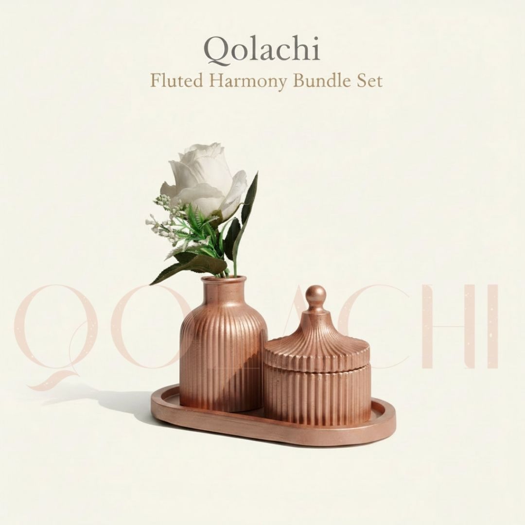 Qolachi Fluted Harmony Bundle — Ribbed Vase, Jar & Tray Set