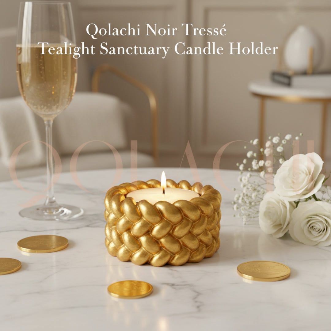 Noir Tressé Tealight Sanctuary — Handcrafted Braided Concrete Candle Holder
