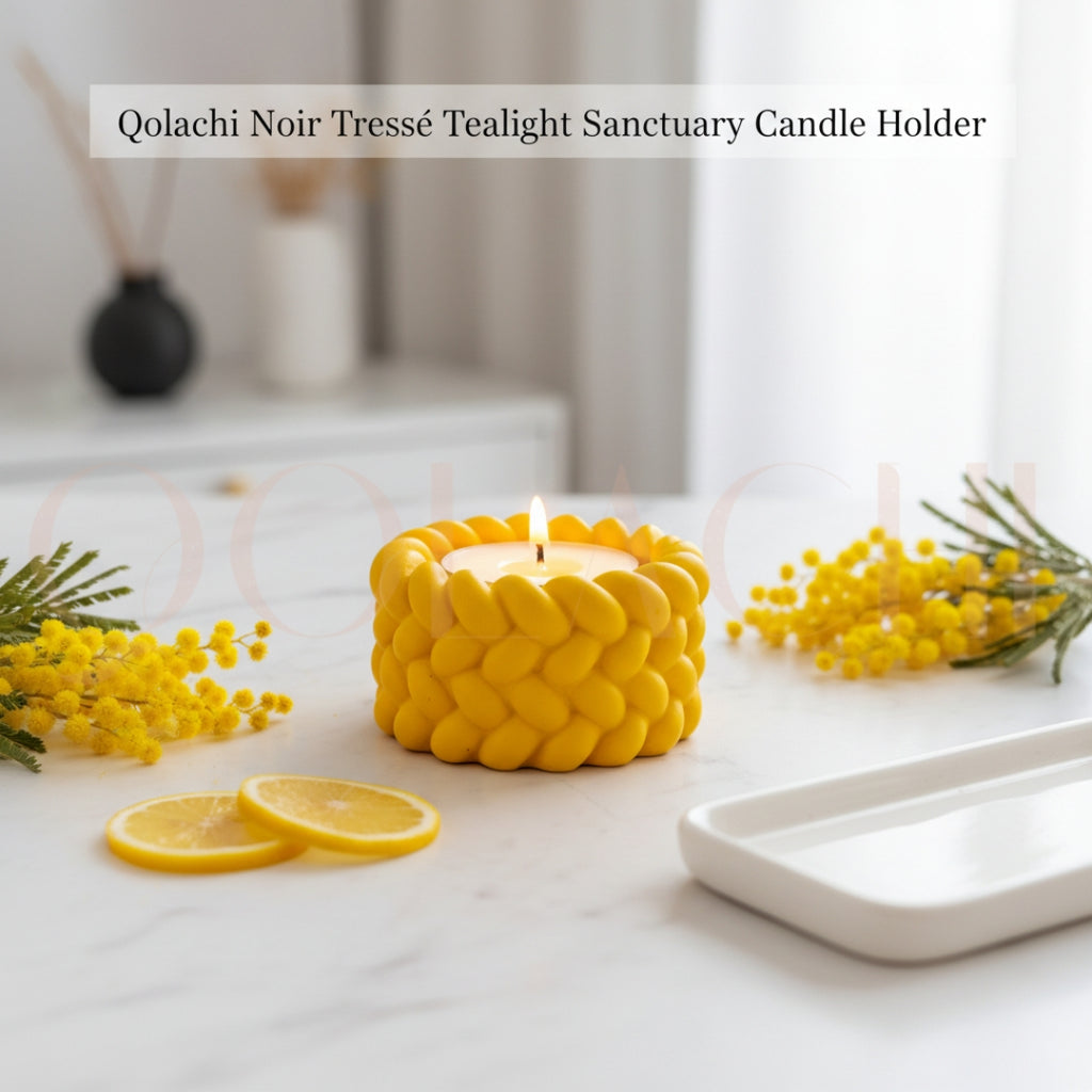 Noir Tressé Tealight Sanctuary — Handcrafted Braided Concrete Candle Holder