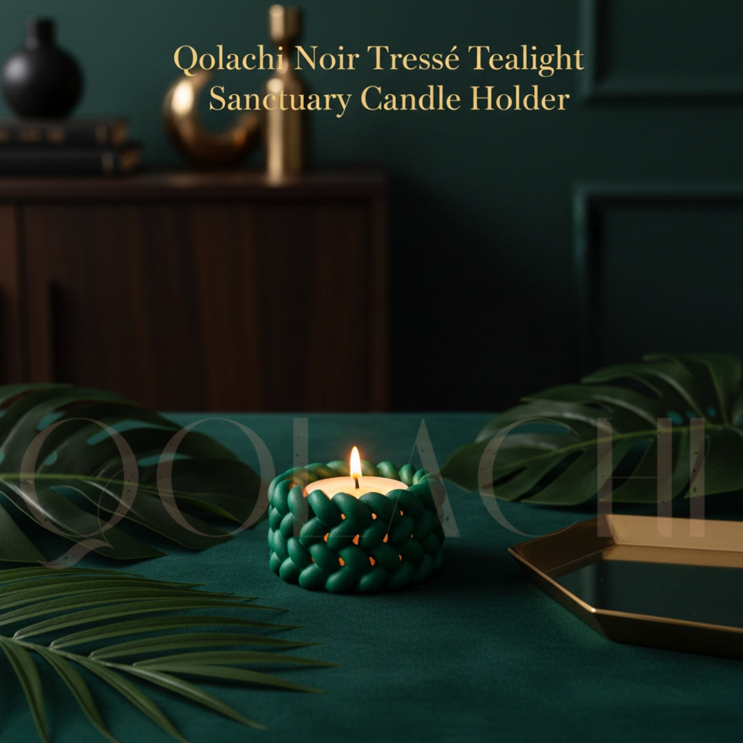 Noir Tressé Tealight Sanctuary — Handcrafted Braided Concrete Candle Holder