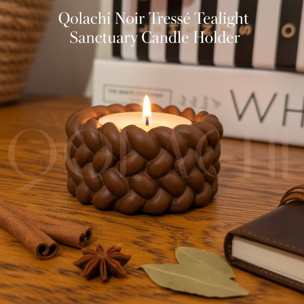 Noir Tressé Tealight Sanctuary — Handcrafted Braided Concrete Candle Holder