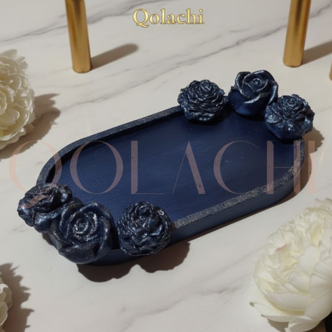 Premium Bloom Eternal Tray — Sculpted Floral Artisan Oval