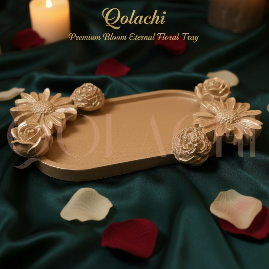 Premium Bloom Eternal Tray — Sculpted Floral Artisan Oval
