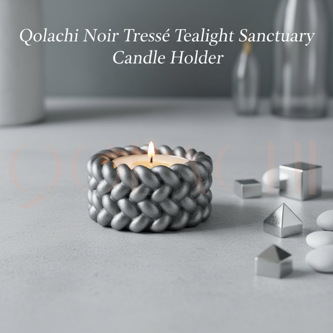 Noir Tressé Tealight Sanctuary — Handcrafted Braided Concrete Candle Holder