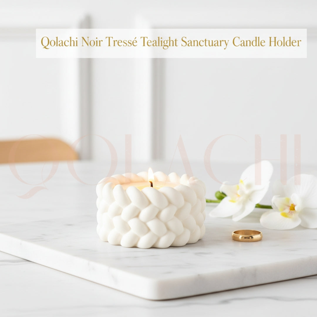 Noir Tressé Tealight Sanctuary — Handcrafted Braided Concrete Candle Holder