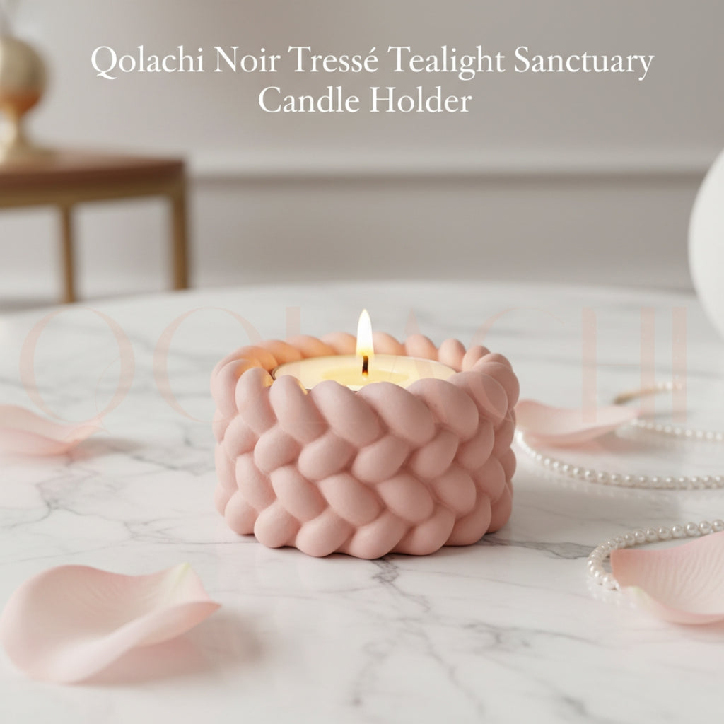 Noir Tressé Tealight Sanctuary — Handcrafted Braided Concrete Candle Holder