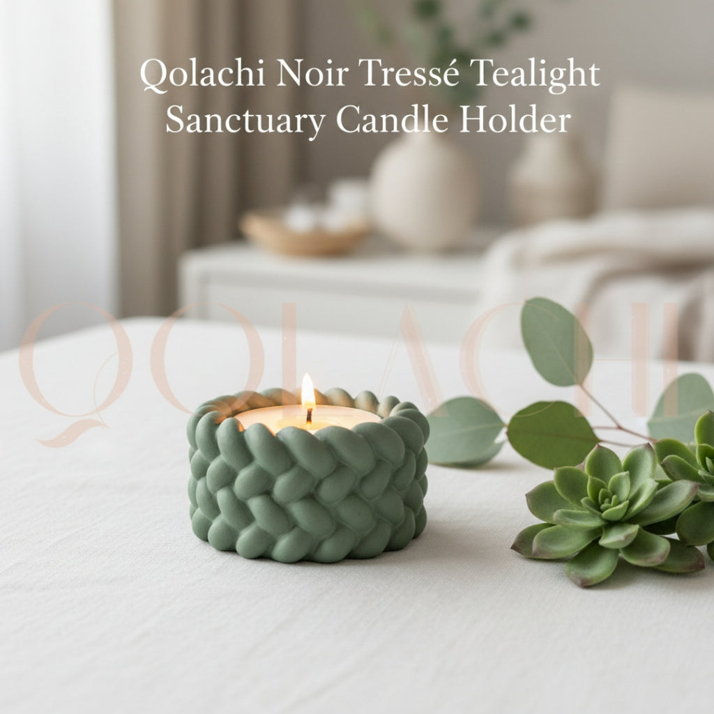 Noir Tressé Tealight Sanctuary — Handcrafted Braided Concrete Candle Holder