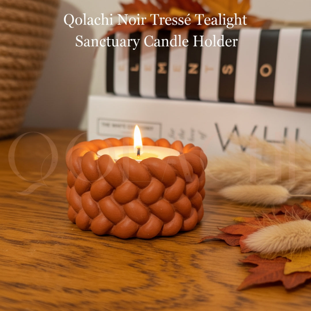 Noir Tressé Tealight Sanctuary — Handcrafted Braided Concrete Candle Holder
