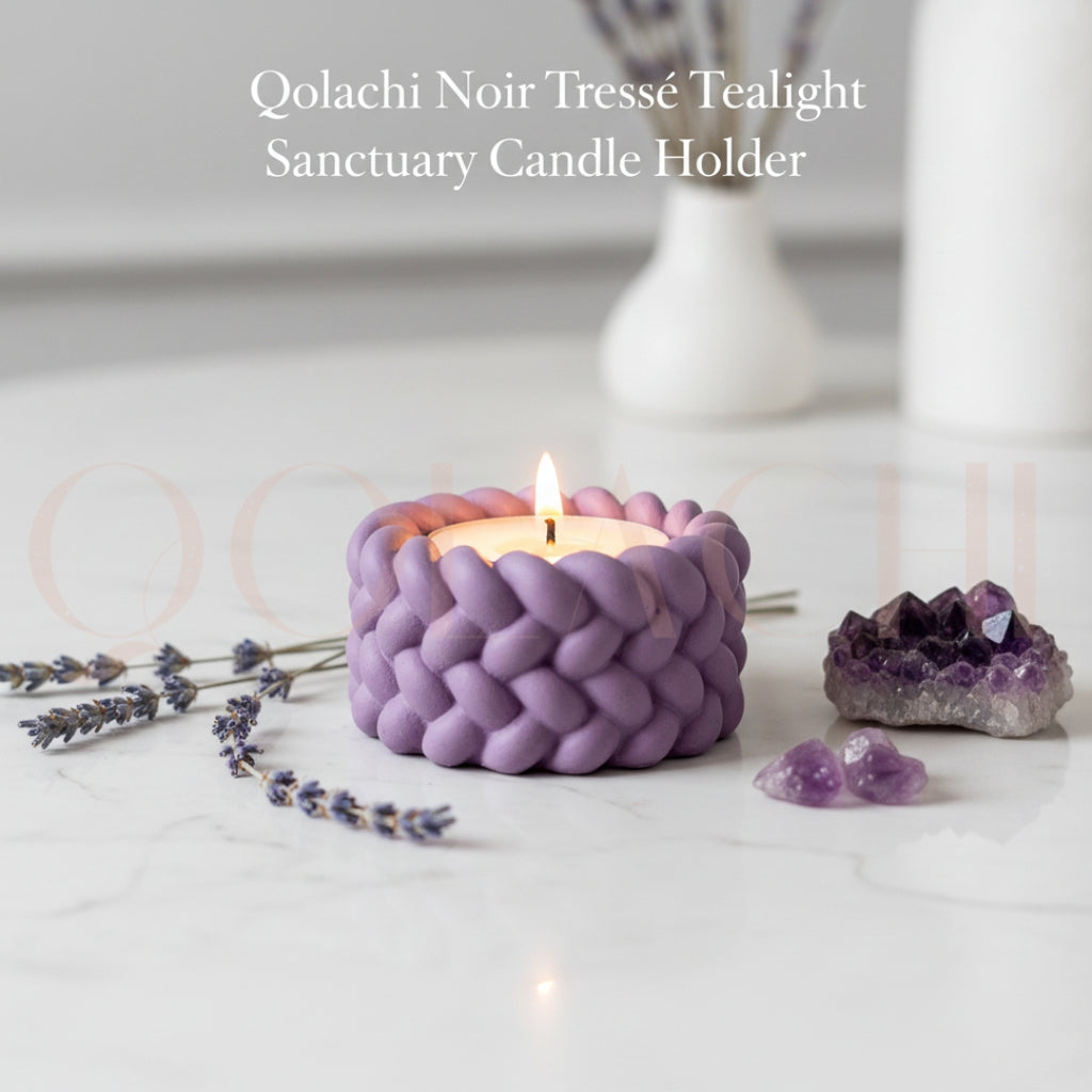 Noir Tressé Tealight Sanctuary — Handcrafted Braided Concrete Candle Holder