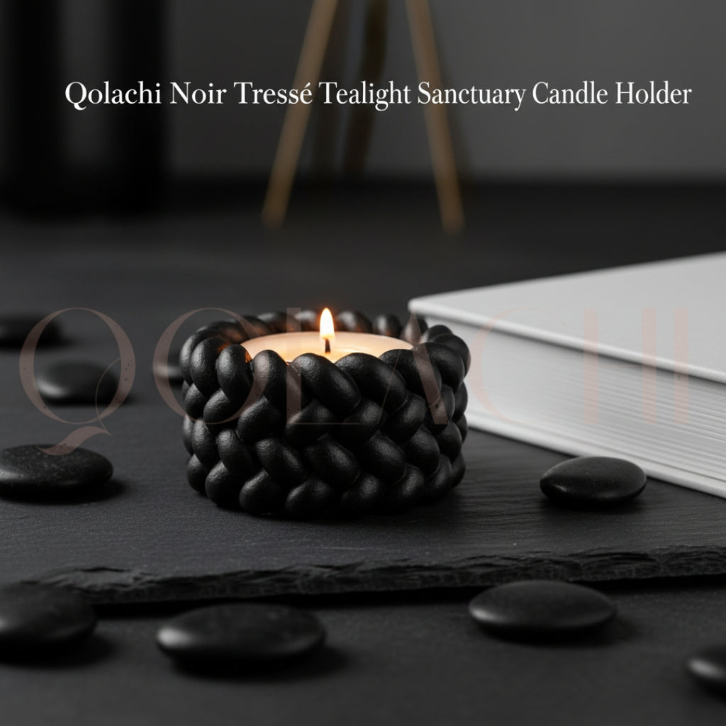 Noir Tressé Tealight Sanctuary — Handcrafted Braided Concrete Candle Holder