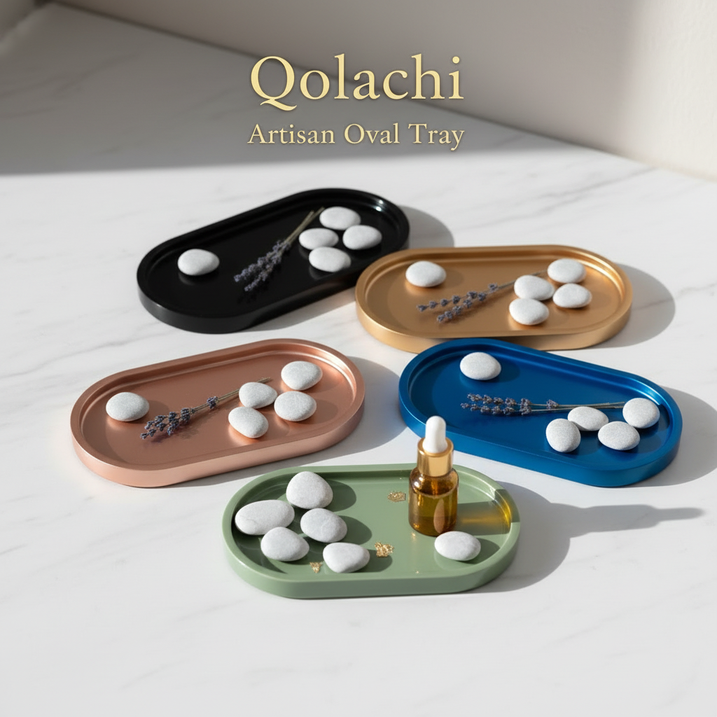 Qolachi Artisan Oval Tray — Premium Metallic Gloss Collection