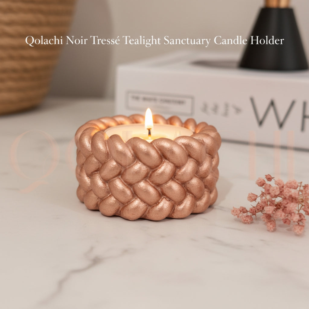 Noir Tressé Tealight Sanctuary — Handcrafted Braided Concrete Candle Holder