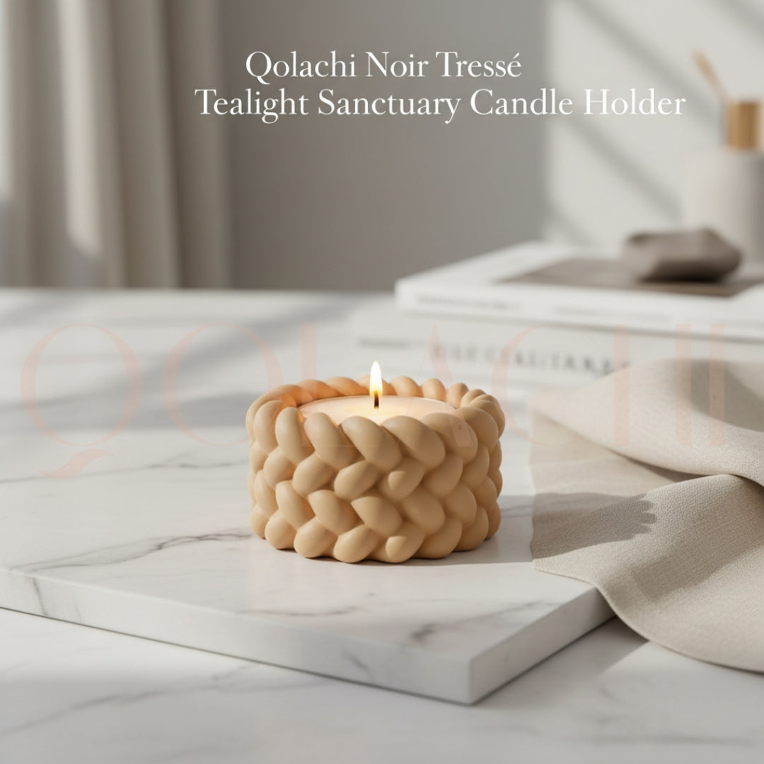 Noir Tressé Tealight Sanctuary — Handcrafted Braided Concrete Candle Holder