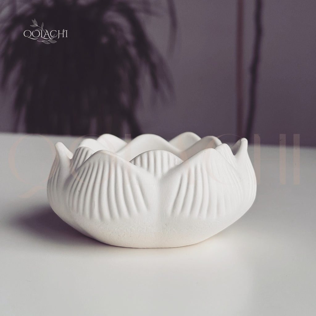Nilufar Lotus Sculptural Bowl in chalk white matte finish — Qolachi Interiors