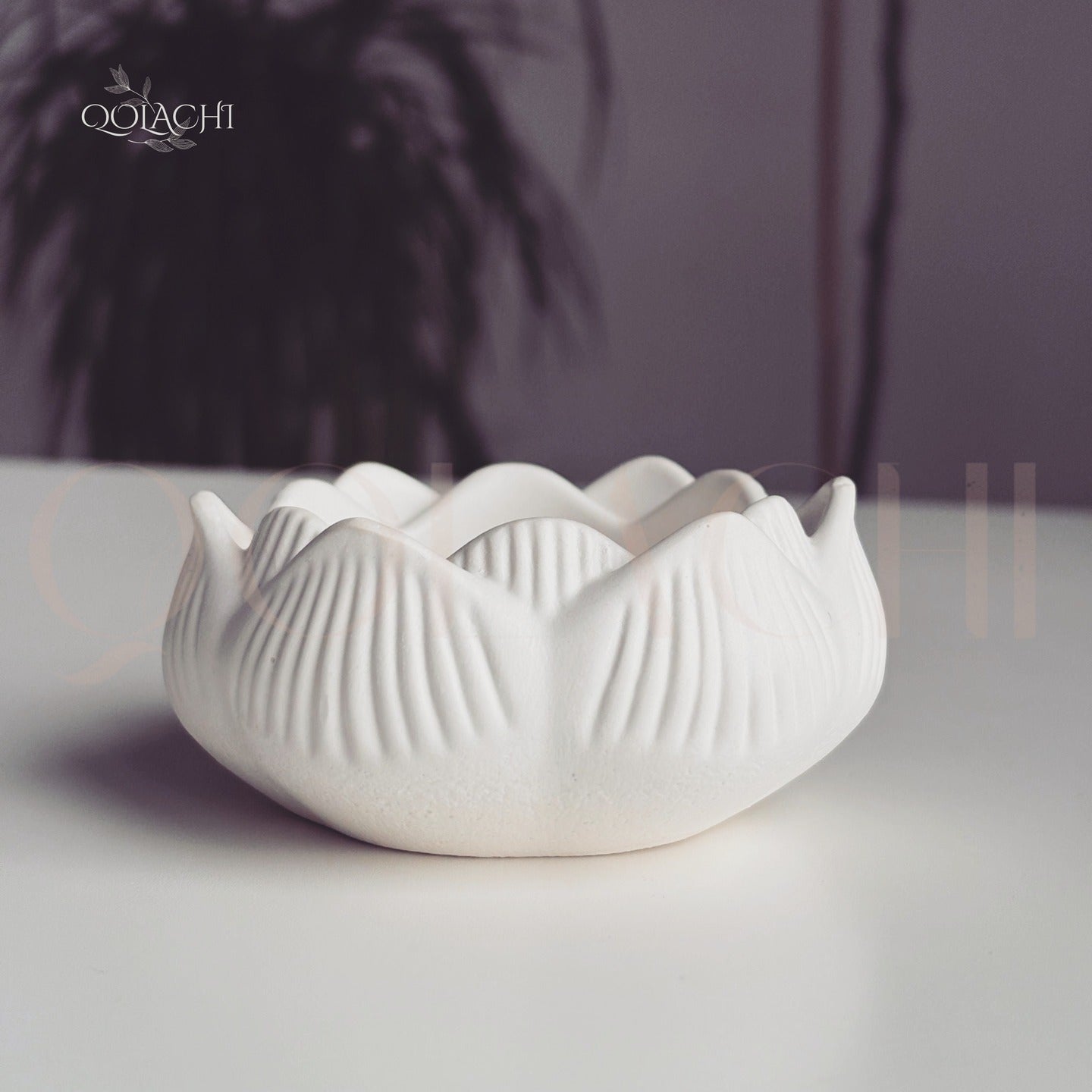 Nilufar Lotus Sculptural Bowl in chalk white matte finish — Qolachi Interiors
