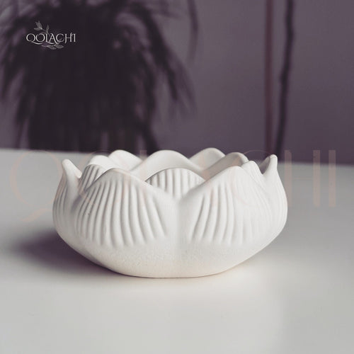 Nilufar Lotus Sculptural Bowl in chalk white matte finish — Qolachi Interiors