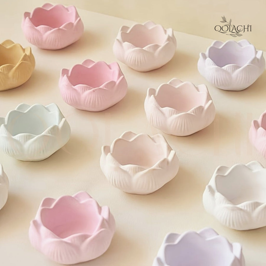 Lotus Bloom Ceramic Candle Vessel — Qolachi Signature