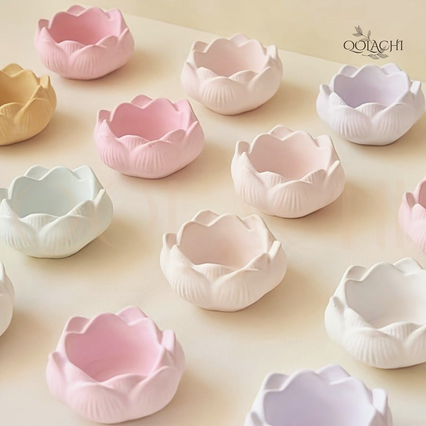 Lotus Bloom Ceramic Candle Vessel — Qolachi Signature