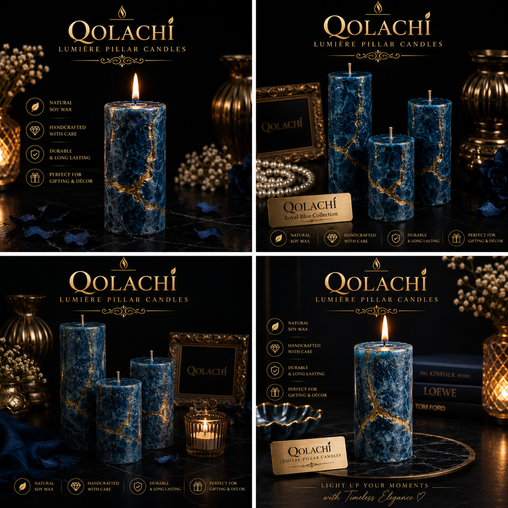 Qolachi Lumière Pillar Candles – Royal Red Vine Kintsugi Collection